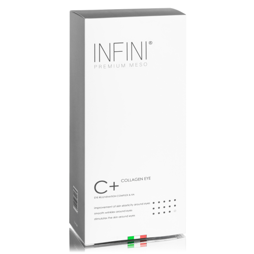 INFINI Meso C+ Collagen EYE 2x1ml – profesjonalny preparat do zabiegów estetycznych pod oczy. Ampułki z kolagenem i witaminą C na redukcję oznak zmęczenia i nawilżenie.